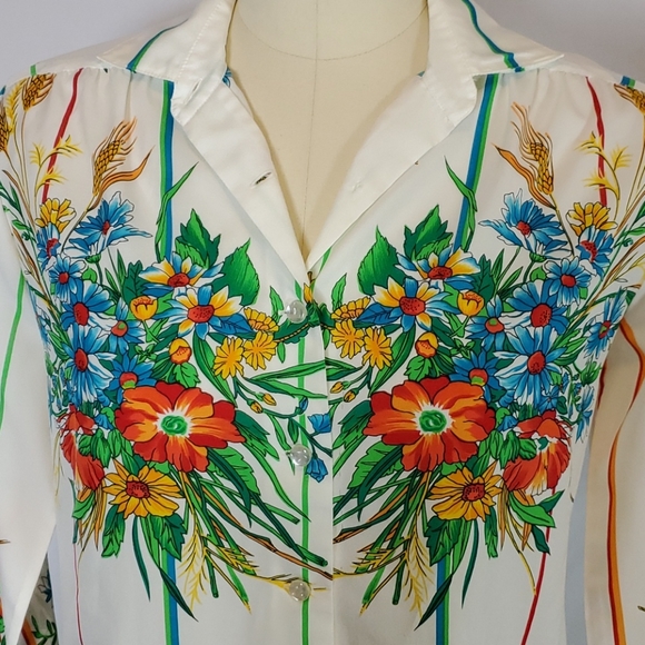 Vtg Floral print blouse, S, AS IS - Picture 2 of 8